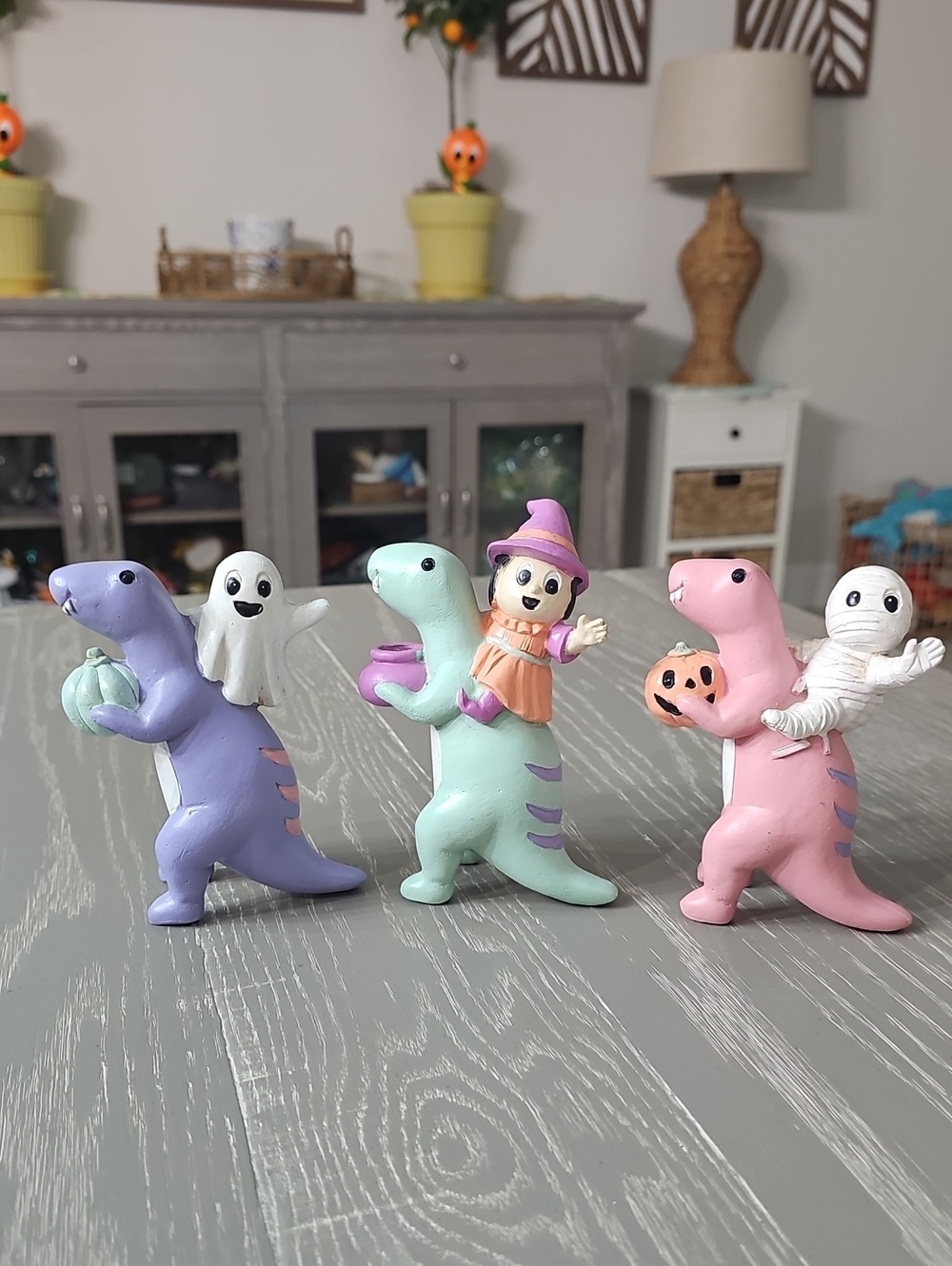 New! Set Of 3 Goblin & Ghoul Pastel Halloween Dinosaurs - Picture 1 of 2